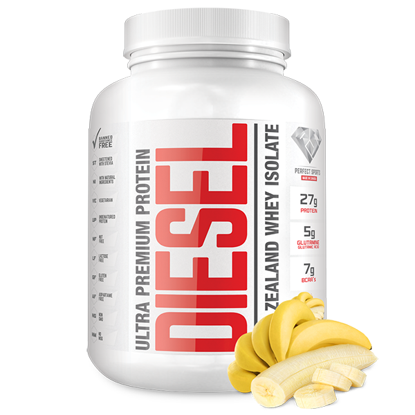 Diesel New Zealand Whey Isolate Protein - Banana. DIESEL NEW ZEALAND WHY ISOLATE PROTEIN IS VEGETARIAN, UNDENATURED, NON GMO, NO MSG, MADE WITH NATURAL INGREDIENTS AND IT'S FREE OF BANNED SUBSTANCE, LACTOSE, GLUTEN, ASPARTAME, AND NUT.