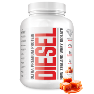 Diesel New Zealand Whey Isolate Protein - Salted Caramel. DIESEL NEW ZEALAND WHY ISOLATE PROTEIN IS VEGETARIAN, UNDENATURED, NON GMO, NO MSG, MADE WITH NATURAL INGREDIENTS AND IT'S FREE OF BANNED SUBSTANCE, LACTOSE, GLUTEN, ASPARTAME, AND NUT.
