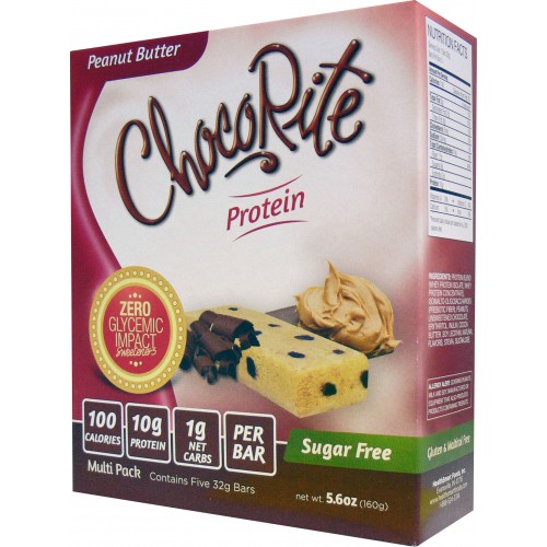 ChocoRite Peanut Butter Box of 5 - 32g (Sugar-Free/Gluten-Free/No Maltitol) - Finally a delicious moist protein bar with 1/2 the calories & twice the fiber! A great nutritional snack that works with most diets plans