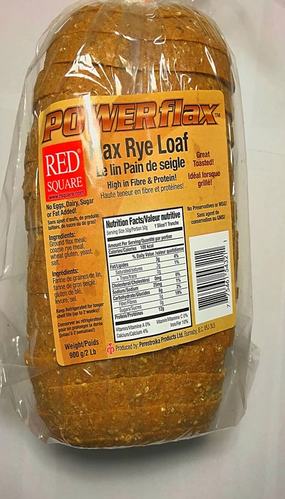 Red Square Low Carb PowerFlax FlaxRye Slice Bread - Diabetic Friendly, Sugar Free, Dairy Free, Eggs Free, No Fat Added, and No Preservatives or MSG