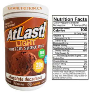 AtLast! Light Chocolate Decadence Shake Mix Tube 16.3 oz. Kosher, Gluten Free, Sugar, Free, Soy Free and MCT- Medium Triglycerides.