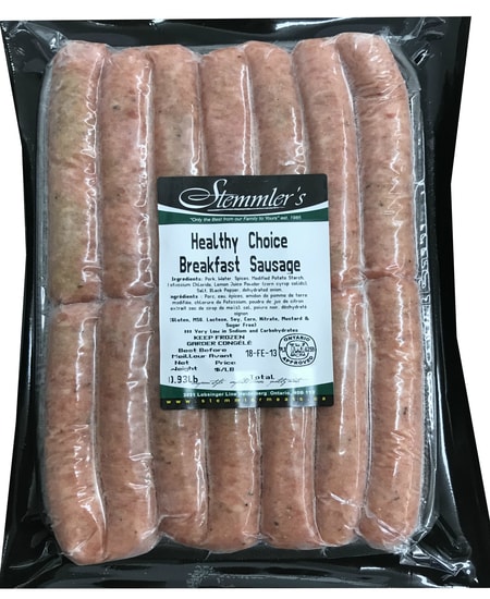 Stemmler's Healthy Choice Breakfast Sausages 0.93lb. Gluten Free, MSG Free, Lactose Free, Soy Free, Corn Free, Nitrate Free, Mustard and Sugar Free