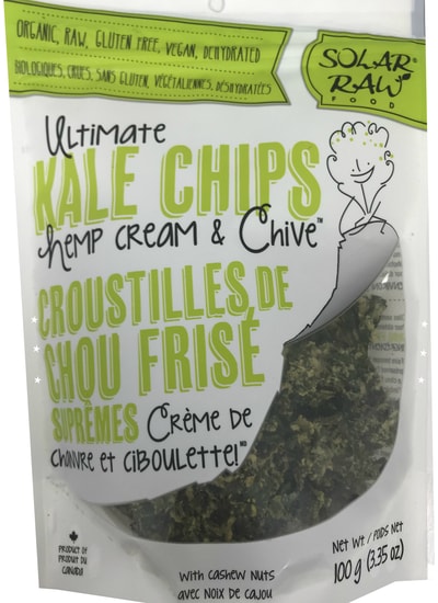 Solar Raw Food Ultimate Kale Chips Hemp Cream & Chive 100g. Organic, Raw, Gluten-Free, Vegan, Dehydrated