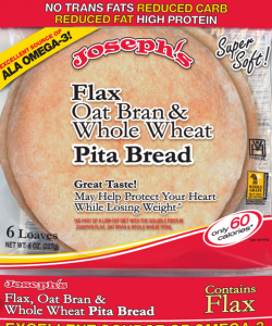 Joseph's Bakery Flax, Oat Bran And Whole Wheat Flour Pita Bread 227g. Low Carb, Low Saturated Fat, Reduced Fat, High Protein, No Cholesterol, Kosher Pita Bread