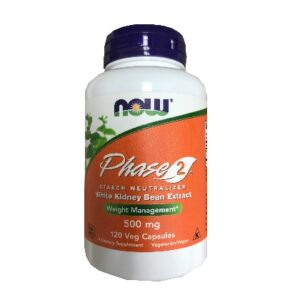 Now Phase 2 Starch Neutralizer white Kidney Bean Extract Weight Management 120 Veg Capsules 500mg. A Dietary Supplement, Nut Free, Soy Free, Non GMO,  Egg Free, Dairy Free, VeganVegetarian,  Kosher