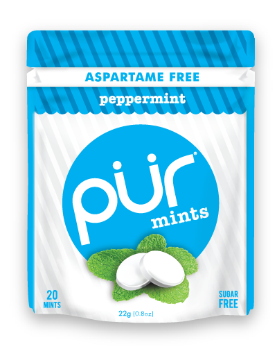 PUR Mint Aspartame Free Peppermint Sugar Free All-natural Flavors Allergen Free Vegan Non-GMO