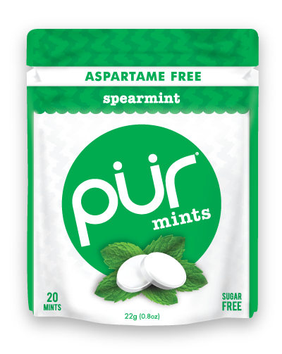PUR Mint Aspartame Free spearmint Sugar Free All-natural Flavors Allergen Free Vegan Non-GMO