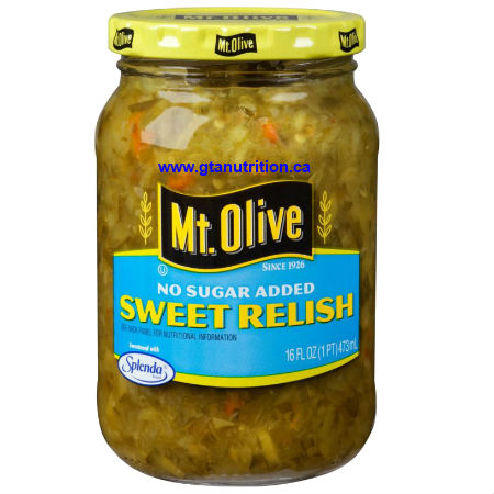 Mt. Olive No Sugar Added Sweet Relish 473ml. Traditional sweet relish sweetened with SPLENDA® – 0 calories! Kosher