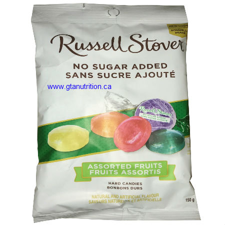 Russell Stover No Sugar Added Assorted Fruits 150g. Assorted Fruits No Sugar added Hard Candies Handcrafted in Small Batches, Made With Stevia Leaf, Guarantee of Quality & Freshness.