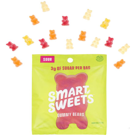 Smart Sweets Sour Gummy Bears Free From Sugar Alcohol 50g | Kick Sugar Keep Candy | A Mix Flavors of Raspberry - Apple - Lemon - Peach