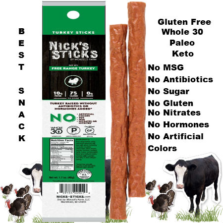 Nick's Sticks Free Range Turkey Snacks Sticks 48g | Clean protein, Dye-free, Nitrate-free, Hormone-free, Sugar-free, Antibiotic-free snack. Your tummy will keep you coming back for the pure pleasure of its turkey taste.