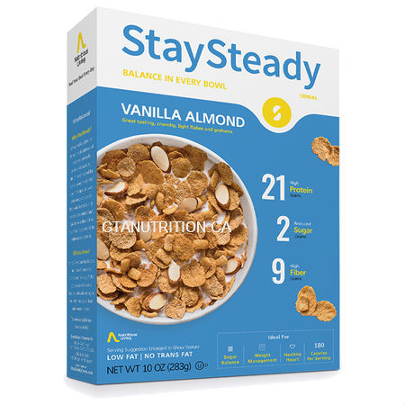 Nutritious living StaySteady Cereal Vanilla Almond 283g. High Protein, High Fiber, Zero Cholesterol, Low Fat/No Trans Fat, Kosher