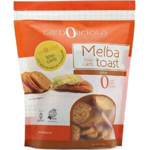 Carbolicious Melba Low Carb Toast Plain 4oz - All Natural, 1g net carb, High in protein. Sugar free, starch free and trans fat free....